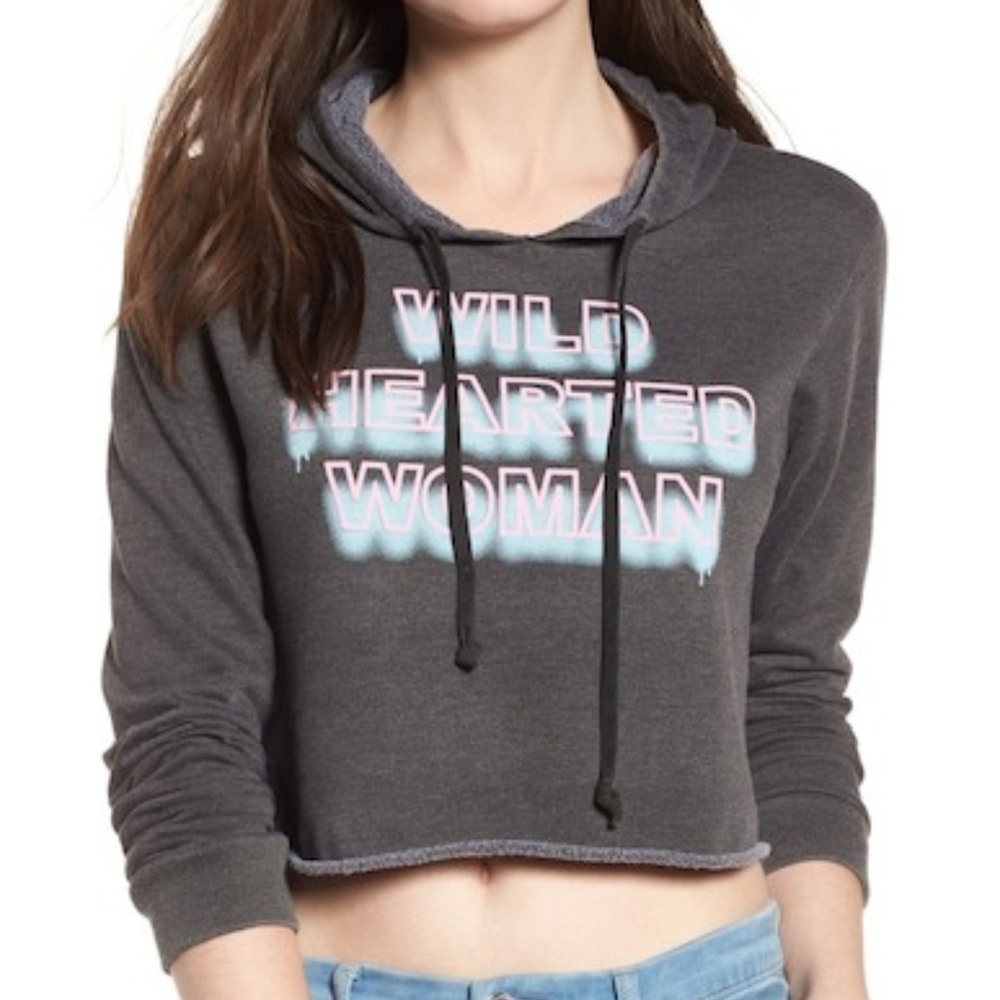 Desert Dreamer women L crop graphic hoodie gray long‎ sleeve sweatshirt grunge